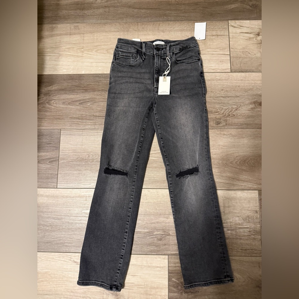 Good American Charcoal Straight Leg Jeans